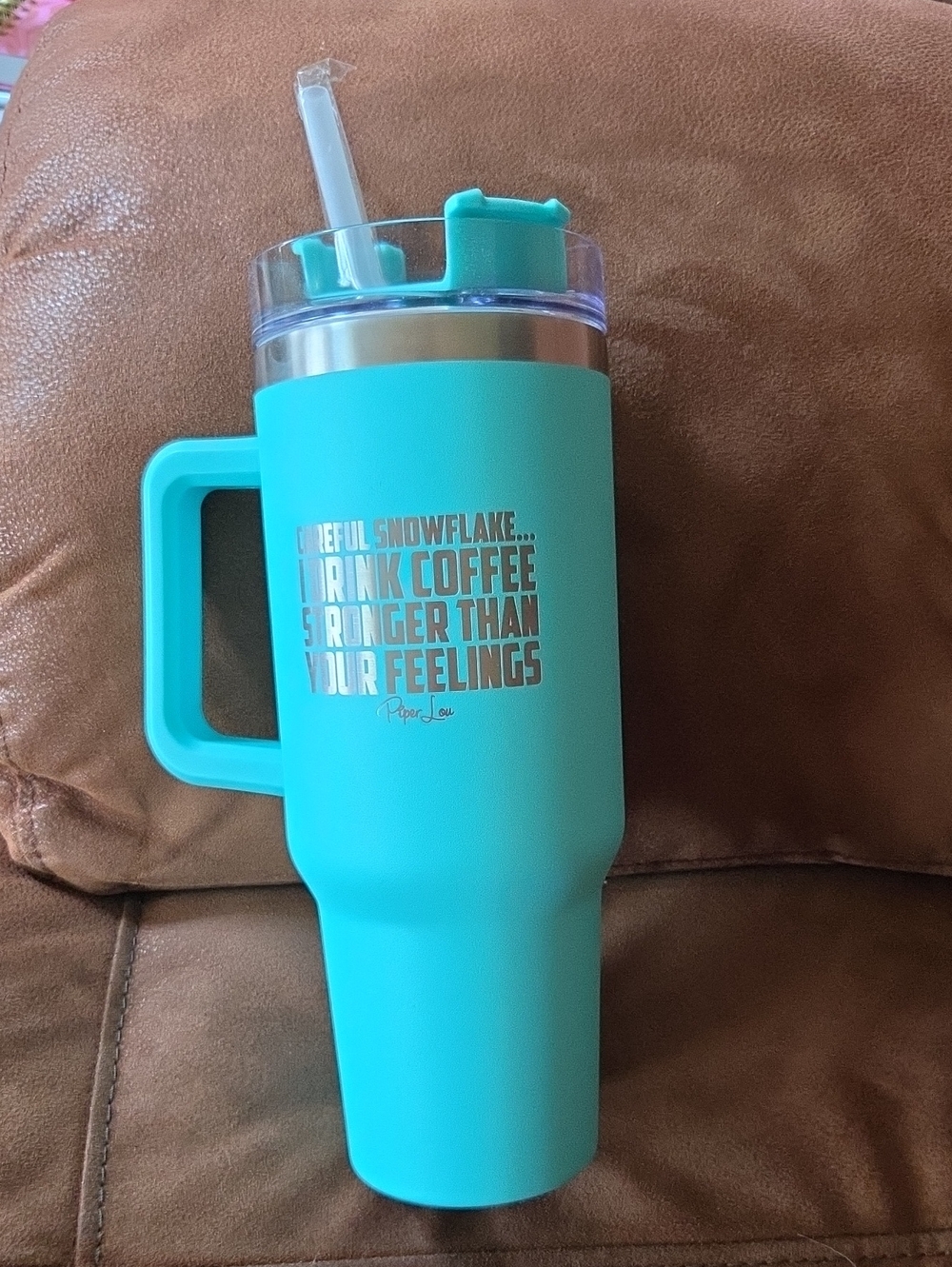 Turquoise Travel Tumbler Mug with Handle and Straw